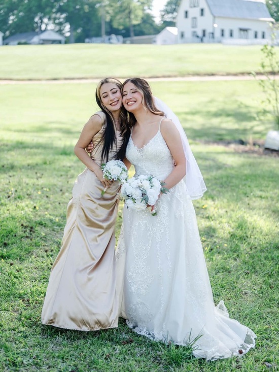 Azazie Dresses & Skirts - Azazie Champagne Satin Ruched Maxi Bridesmaid Dress Size A0 Altered